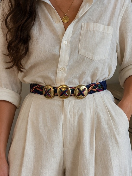 American Vintage Accessories - Vintage Braided Rope Belt Gold Hardware